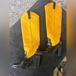 Steve Madden patent leather and yellow leather cowgirl boots